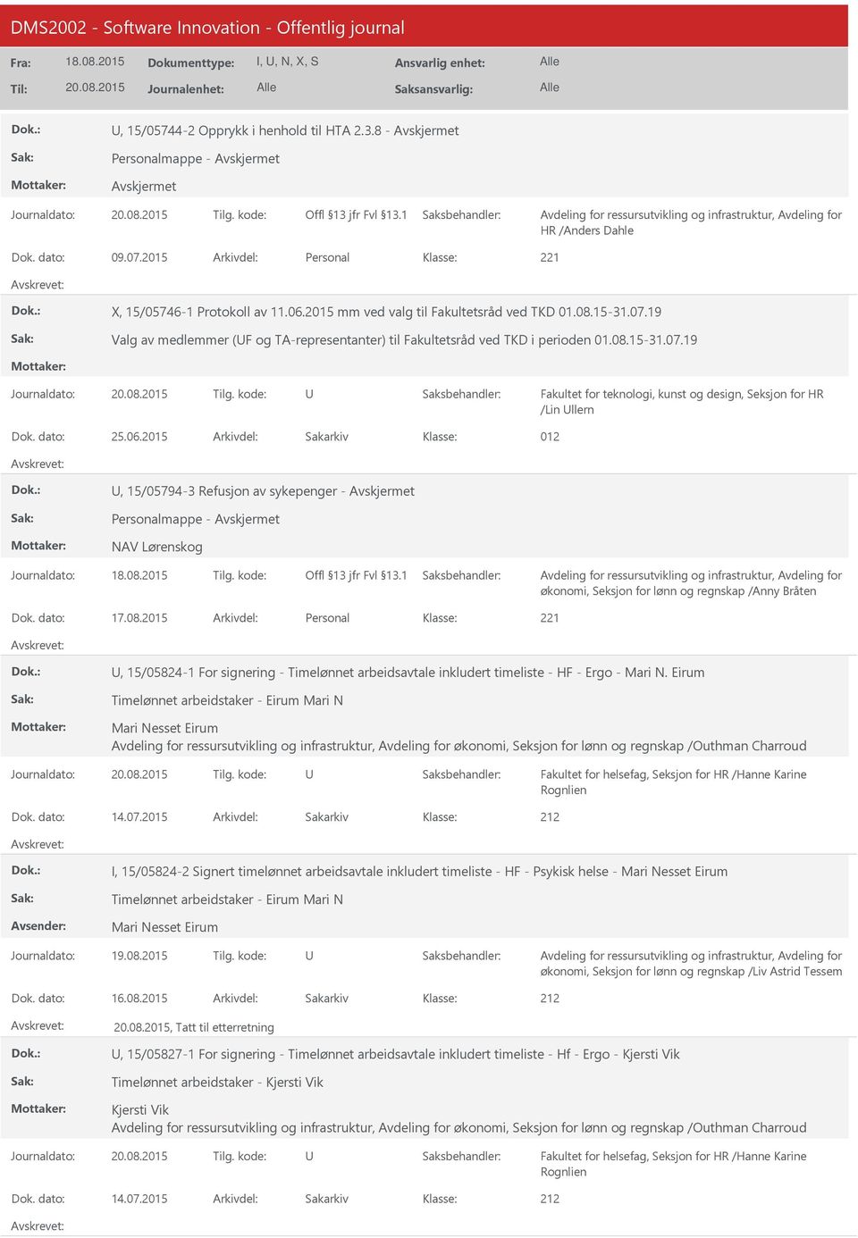 2015 Arkivdel: Sakarkiv 012, 15/05794-3 Refusjon av sykepenger - Personalmappe - NAV Lørenskog økonomi, Seksjon for lønn og regnskap /Anny Bråten Dok. dato: 17.08.