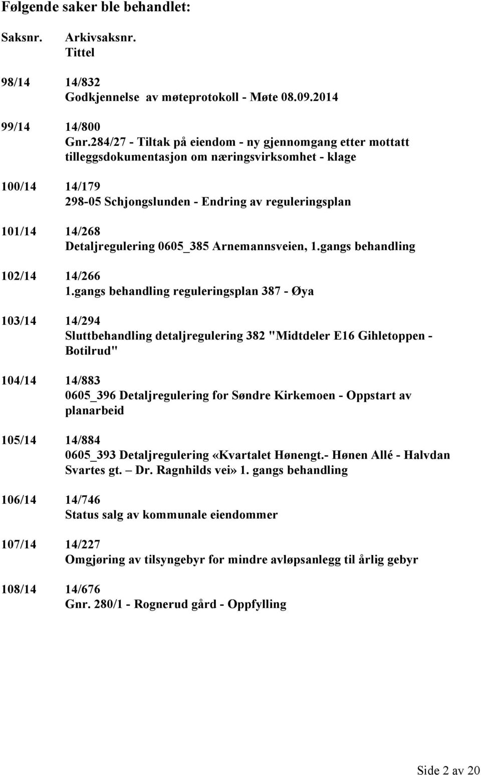 Detaljregulering 0605_385 Arnemannsveien, 1.gangs behandling 102/14 14/266 1.