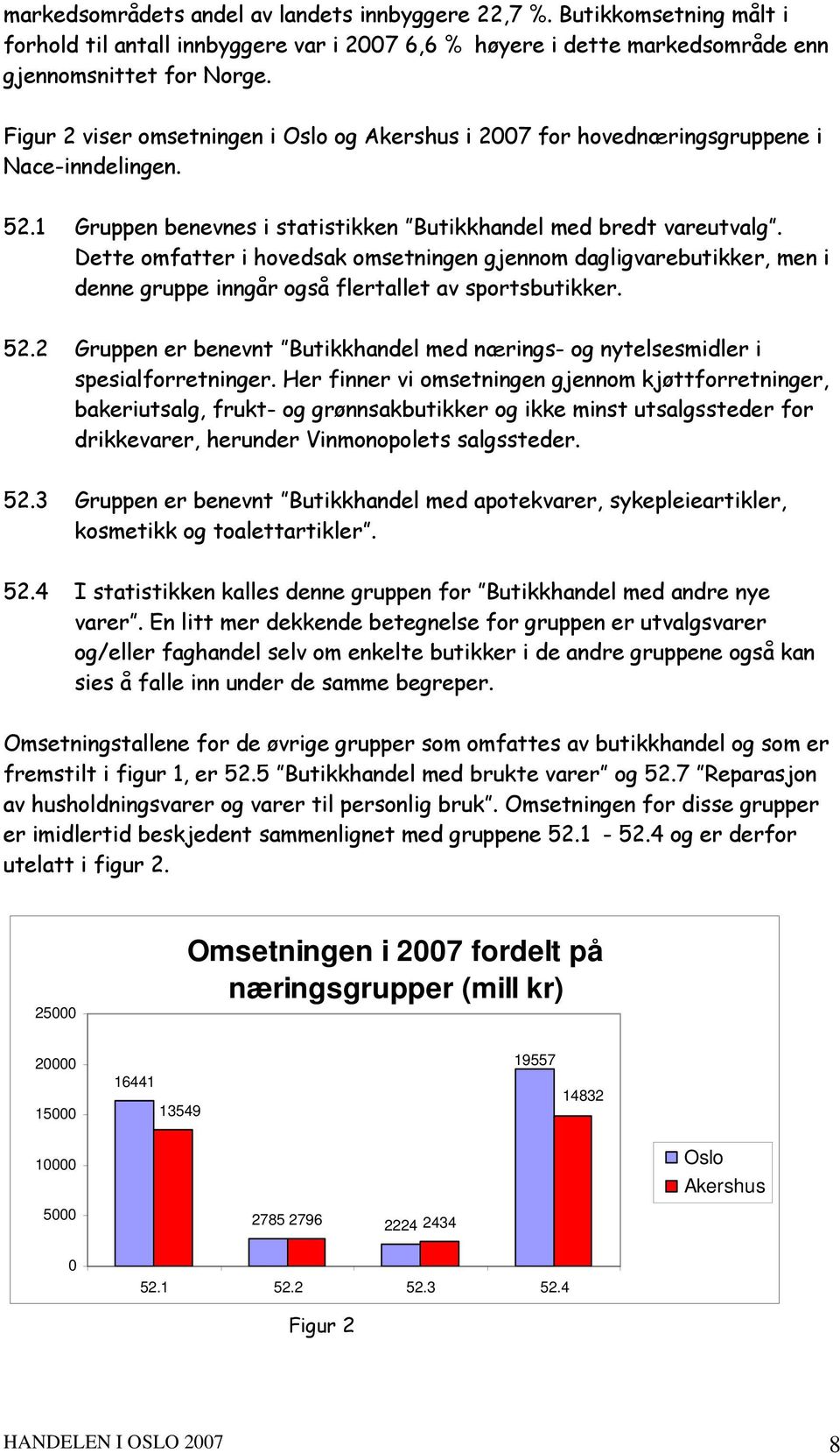 Dette omfatter i hovedsak omsetningen gjennom dagligvarebutikker, men i denne gruppe inngår også flertallet av sportsbutikker. 52.