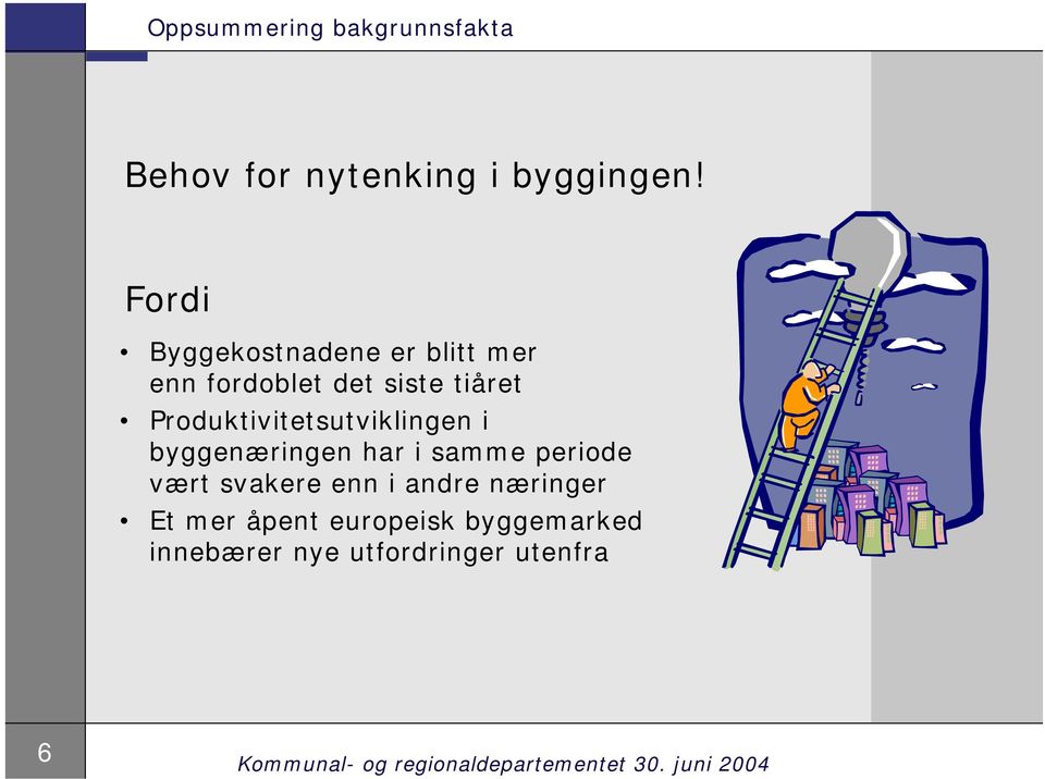 Produktivitetsutviklingen i byggenæringen har i samme periode vært svakere enn i