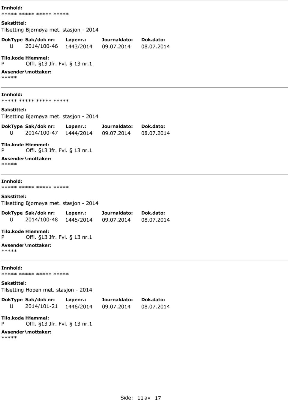 1444/2014  stasjon - 2014 2014/100-48 1445/2014 Tilsetting Hopen