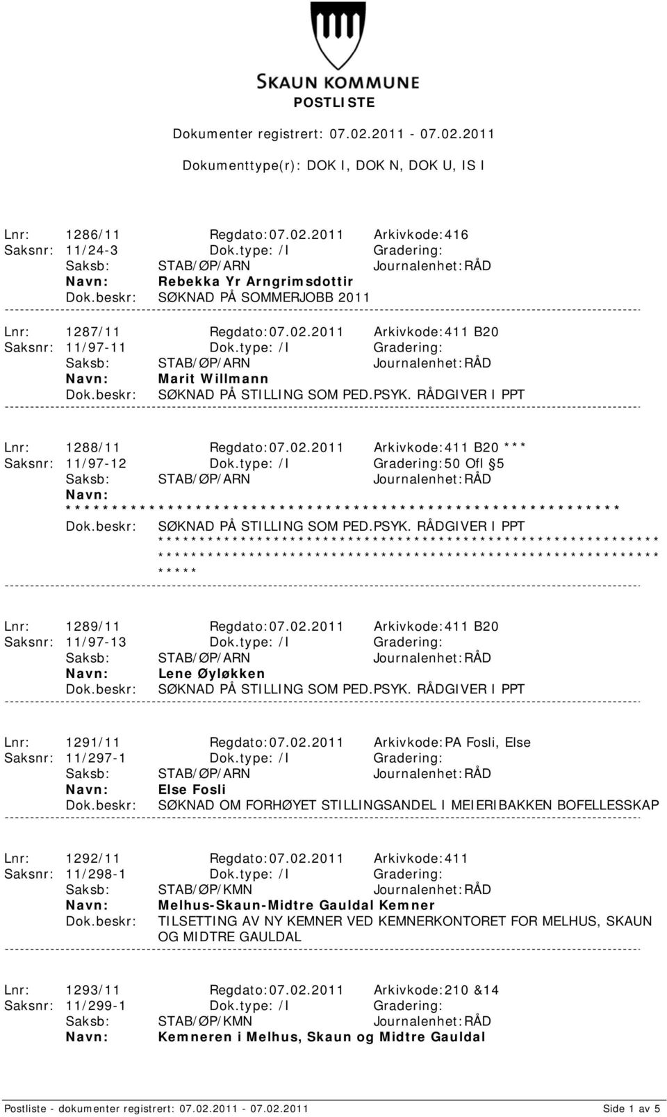 type: /I Gradering:50 Ofl 5 ************************************************************ SØKNAD PÅ STILLING SOM PED.PSYK.