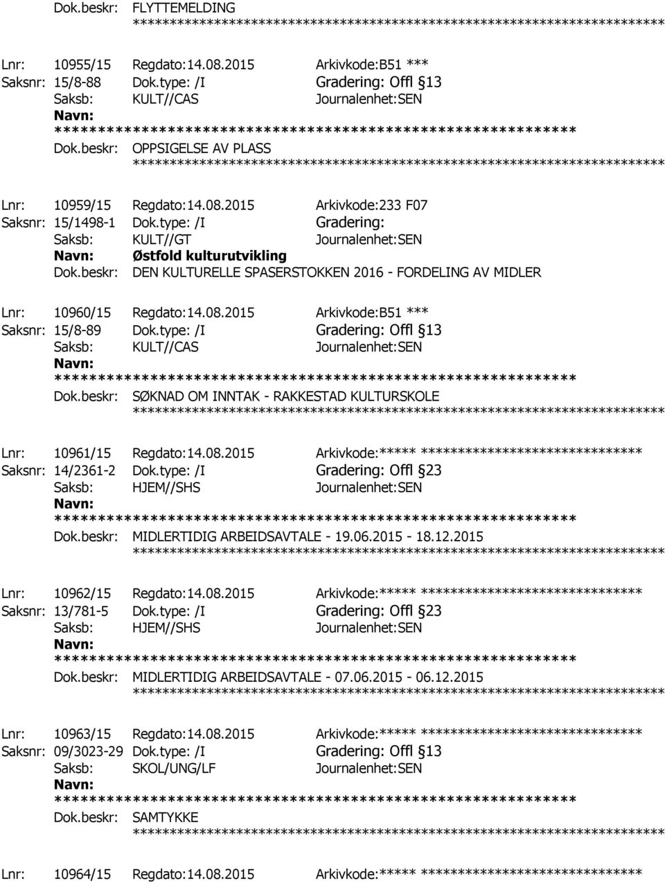 beskr: DEN KULTURELLE SPASERSTOKKEN 2016 - FORDELING AV MIDLER ************ Lnr: 10960/15 Regdato:14.08.2015 Arkivkode:B51 *** Saksnr: 15/8-89 Dok.