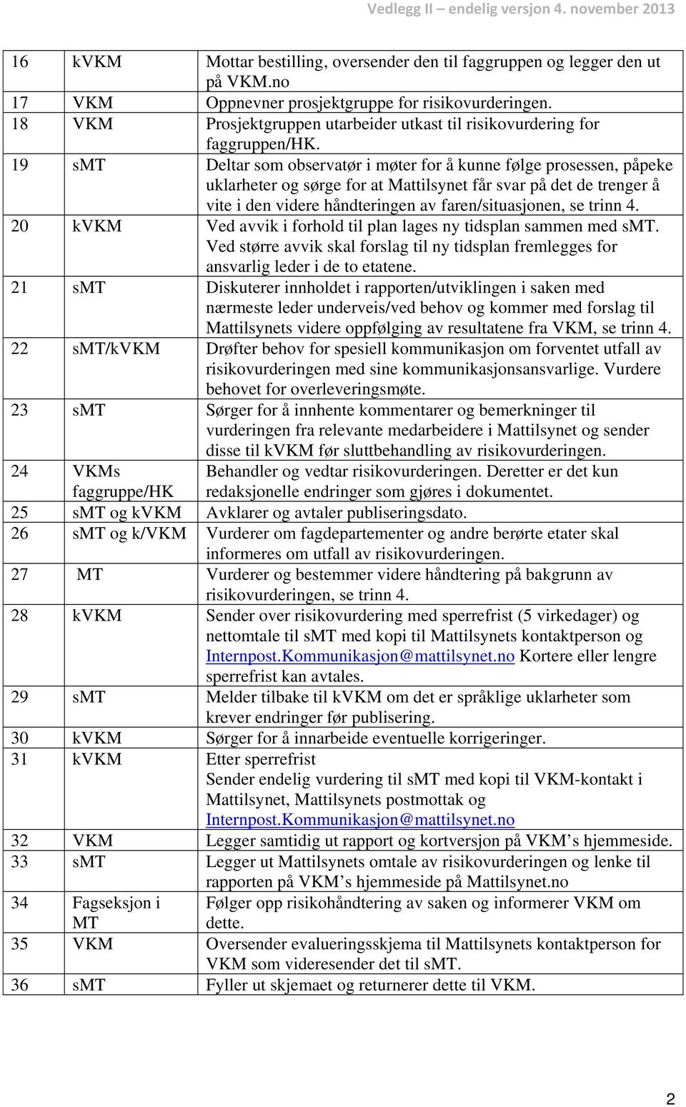 19 smt Deltar som observatør i møter for å kunne følge prosessen, påpeke uklarheter og sørge for at Mattilsynet får svar på det de trenger å vite i den videre håndteringen av faren/situasjonen, se