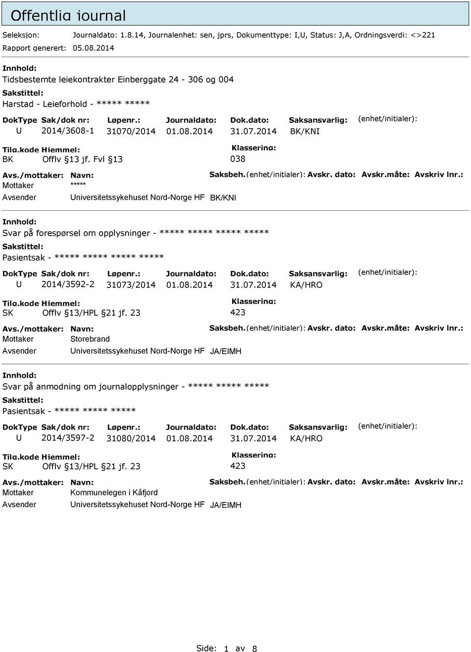 2014 Tidsbestemte leiekontrakter Einberggate 24-306 og 004 2014/3608-1 31070/2014 /KN /KN Svar på forespørsel om