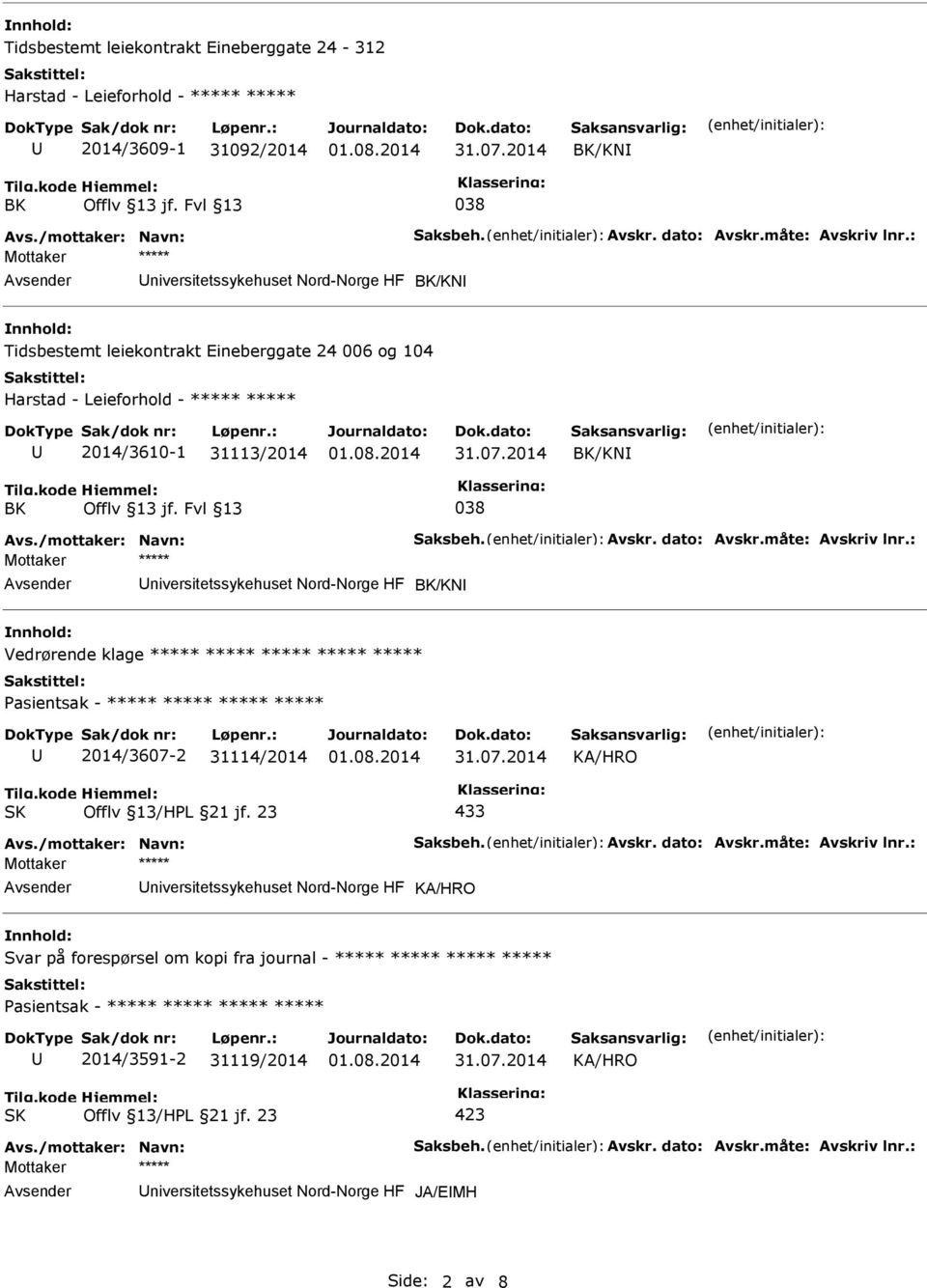 Vedrørende klage ***** ***** ***** ***** ***** 2014/3607-2 31114/2014 433 Svar på