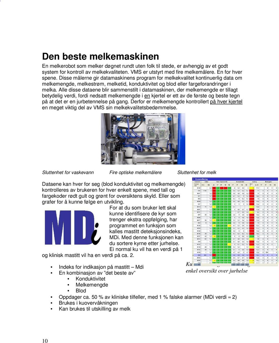 Alle disse dataene blir sammenstilt i datamaskinen, der melkemengde er tillagt betydelig verdi, fordi nedsatt melkemengde i en kjertel er ett av de første og beste tegn på at det er en jurbetennelse