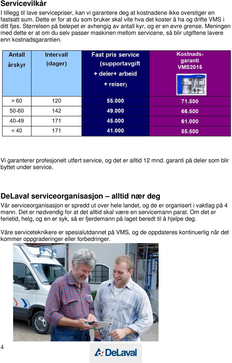 Meningen med dette er at om du selv passer maskinen mellom servicene, så blir utgiftene lavere enn kostnadsgarantien. Vi garanterer profesjonelt utført service, og det er alltid 12 mnd.