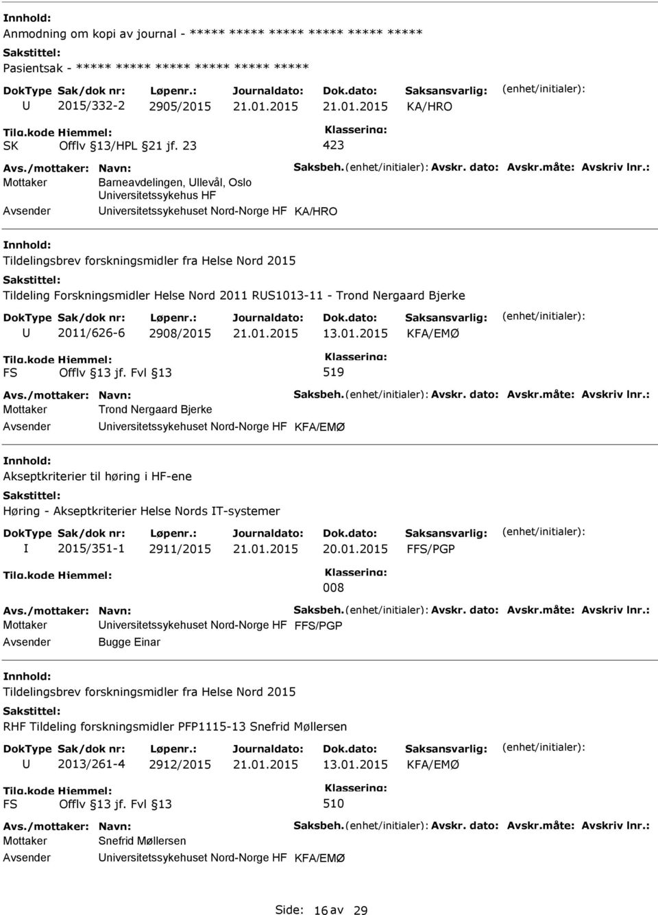 RS1013-11 - Trond Nergaard Bjerke 2011/626-6 2908/2015 FS 519 Mottaker Trond Nergaard Bjerke niversitetssykehuset Nord-Norge HF Akseptkriterier til høring i HF-ene Høring - Akseptkriterier Helse