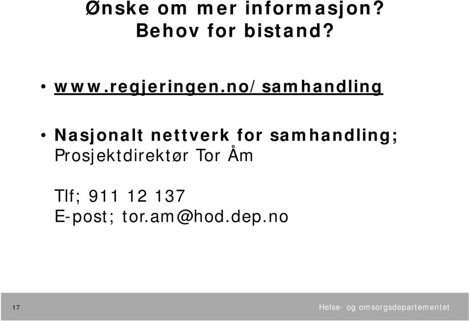 no/samhandling Nasjonalt nettverk for