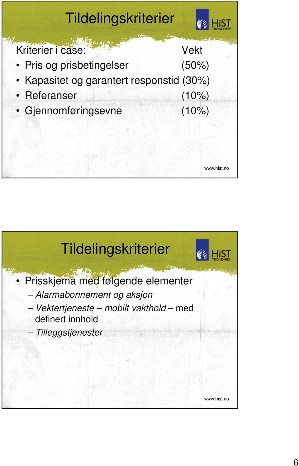 (10%) Tildelingskriterier Prisskjema med følgende elementer Alarmabonnement