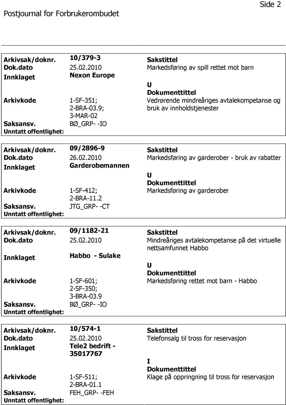 2 Markedsføring av garderober JTG_GRP- -CT Arkivsak/doknr. 09/1182-21 Sakstittel Dok.dato 25.02.