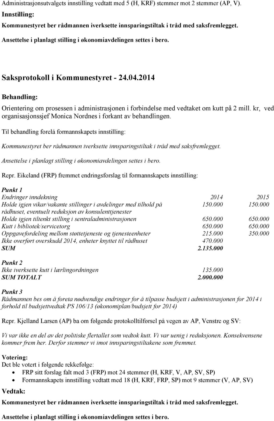 kr, ved organisasjonssjef Monica Nordnes i forkant av behandlingen.