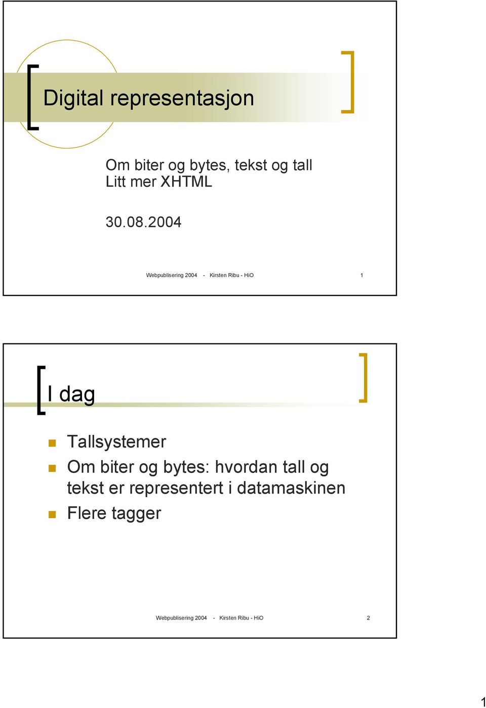 2004 Webpublisering 2004 - Kirsten Ribu - HiO I dag Tallsystemer Om