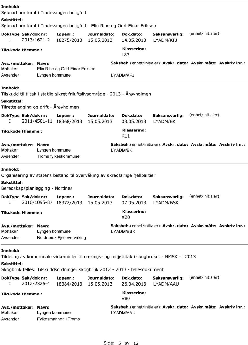 2013 LYADM/EK K11 LYADM/EK Troms fylkeskommune Organisering av statens bistand til overvåking av skredfarlige fjellpartier Beredskapsplanlegging - Nordnes 2010/1095-87 18372/2013 07.05.