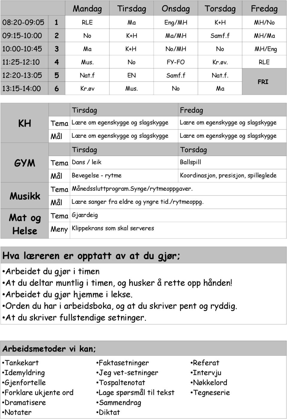 No Ma FRI KH GYM Musikk Mat og Helse Tirsdag Fredag Lære om egenskygge og slagskygge Lære om egenskygge og slagskygge Lære om egenskygge og slagskygge Lære om egenskygge og slagskygge Tirsdag Torsdag
