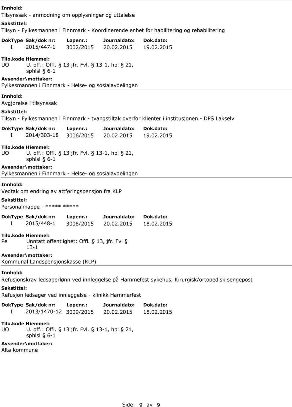Lakselv 2014/303-18 3006/2015. off.: Offl. 13 jfr. Fvl.
