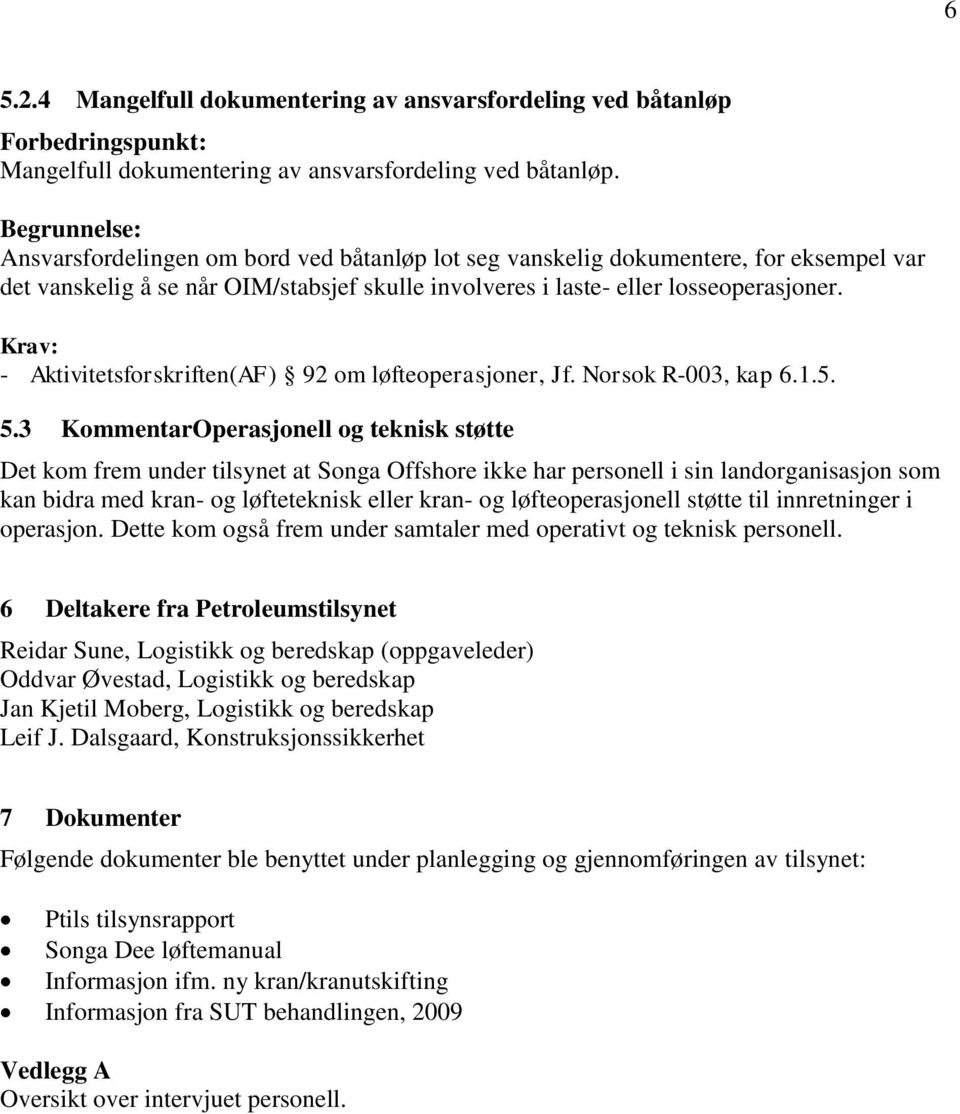 - Aktivitetsforskriften(AF) 92 om løfteoperasjoner, Jf. Norsok R-003, kap 6.1.5. 5.