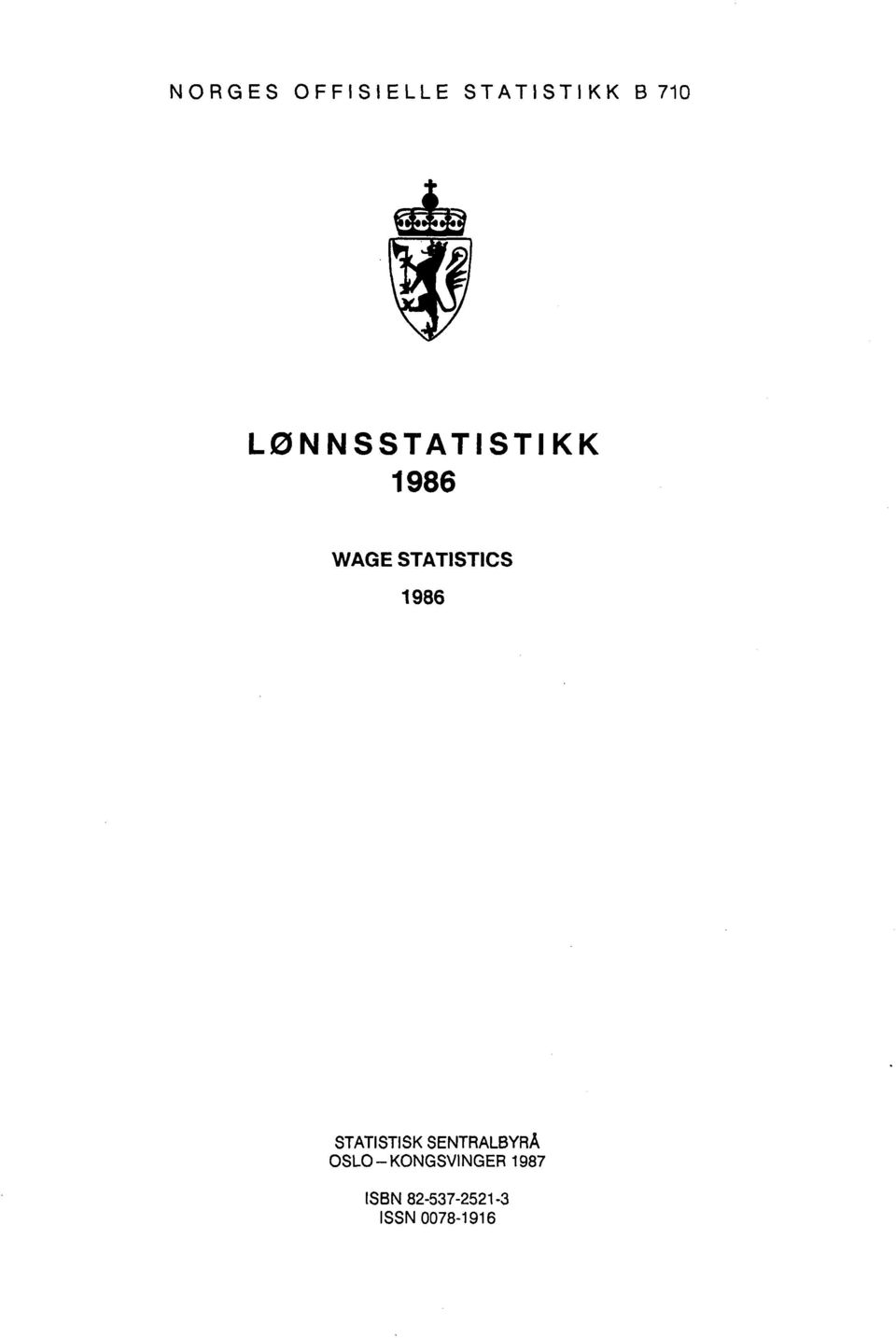1986 STATISTISK SENTRALBYRÅ OSLO -