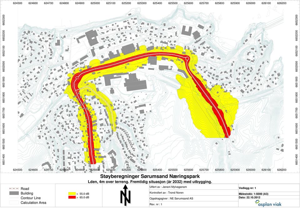 Road Building Contour Line Calculation Area > 55.0 db > 65.