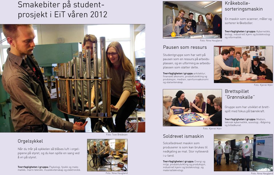 Foto: Nina Haugland Pausen som ressurs Studentgruppe som har sett på pausen som en ressurs på arbeidsplassen, og en utforming av arbeidsplassen som støtter dette.