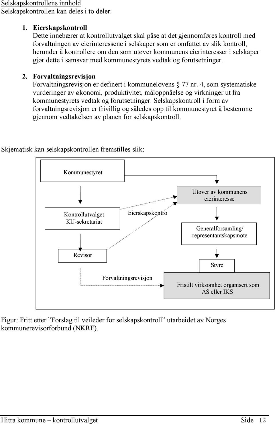 om den som utøver kommunens eierinteresser i selskaper gjør dette i samsvar med kommunestyrets vedtak og forutsetninger. 2. Forvaltningsrevisjon Forvaltningsrevisjon er definert i kommunelovens 77 nr.