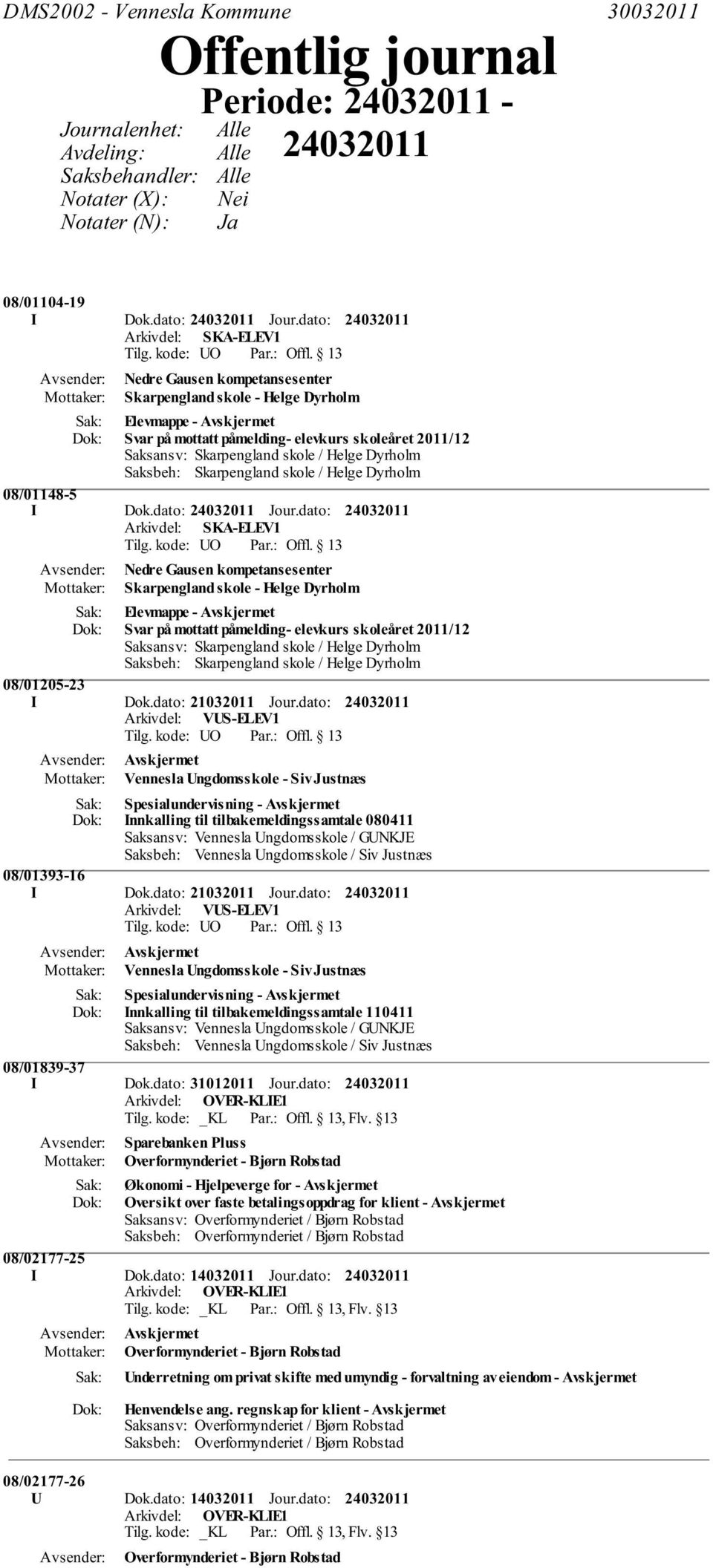 Dyrholm Saksbeh: Skarpengland skole / Helge Dyrholm 08/01148-5 I Dok.dato: Jour. Dyrholm Saksbeh: Skarpengland skole / Helge Dyrholm 08/01205-23 I Dok.dato: 21032011 Jour.