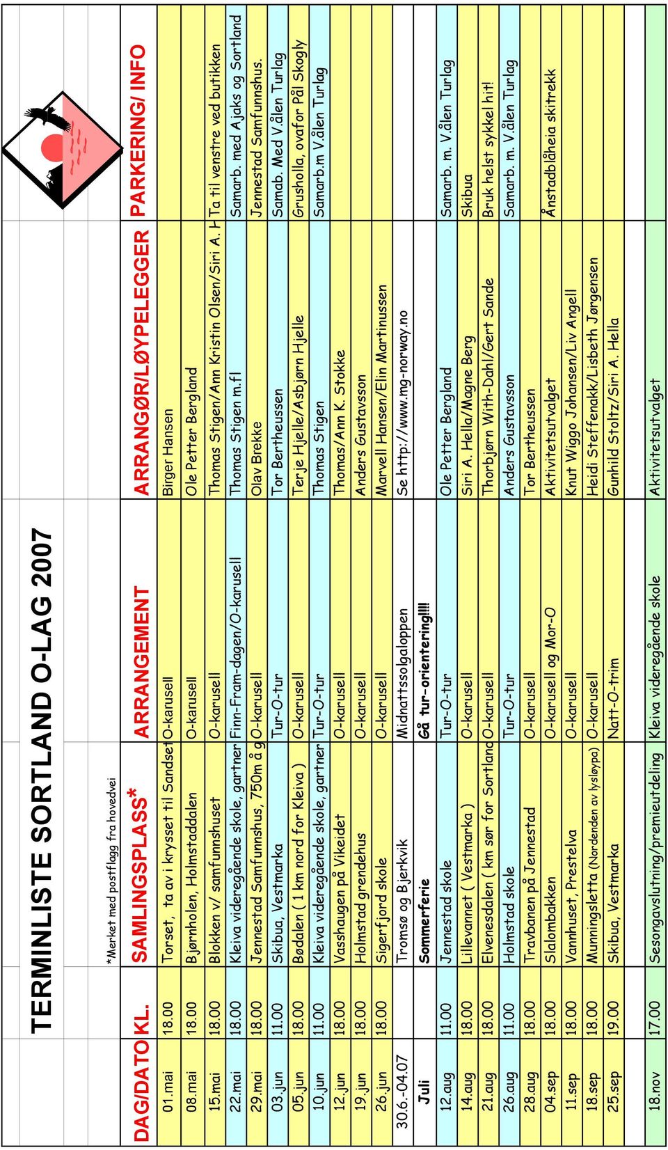 HTa til venstre ved butikken 22.mai 18.00 Kleiva videregående skole, gartner Finn-Fram-dagen/O-karusell Thomas Stigen m.fl Samarb. med Ajaks og Sortland 29.mai 18.00 Jennestad Samfunnshus, 750m å g O-karusell Olav Brekke Jennestad Samfunnshus.