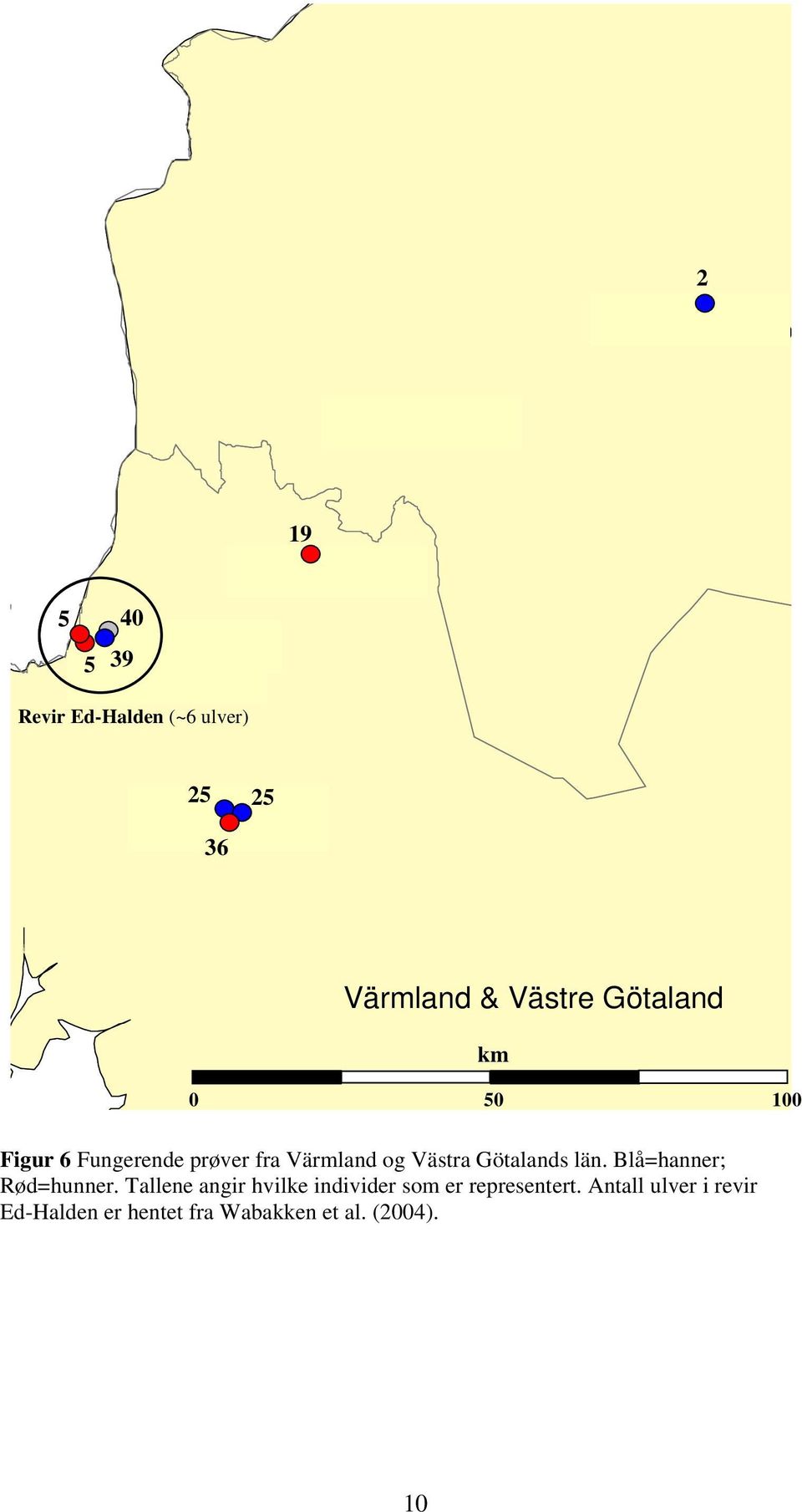 Fungerende prøver fra Värmland og Västra Götalands län. Blå=hanner; Rød=hunner.