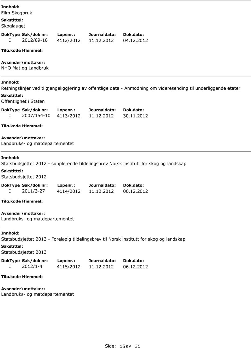 2012 04.12.2012 NHO Mat og Landbruk Retningslinjer ved tilgjengeliggjøring av offentlige data - Anmodning om videresending til underliggende etater