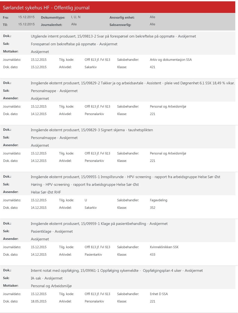 2015 Arkivdel: Personalarkiv Inngående eksternt produsert, 15/09829-3 Signert skjema - taushetsplikten Personalmappe - Dok. dato: 14.12.