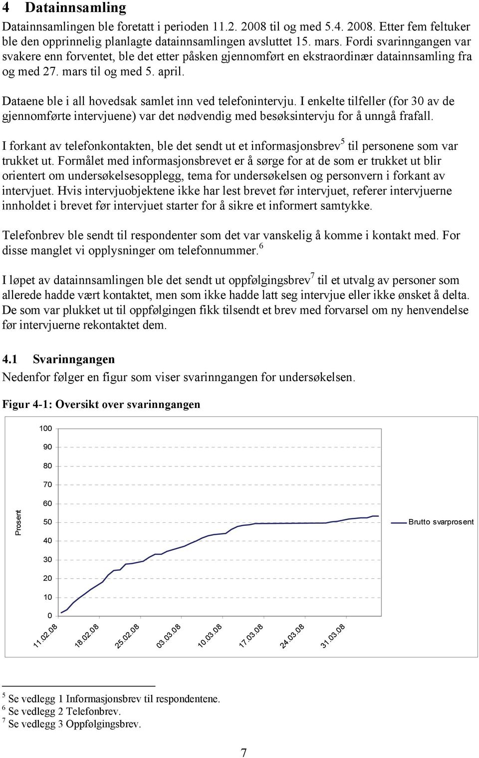 Dataene ble i all hovedsak samlet inn ved telefonintervju. I enkelte tilfeller (for 30 av de gjennomførte intervjuene) var det nødvendig med besøksintervju for å unngå frafall.