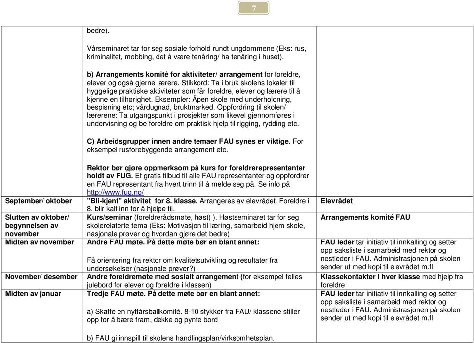 b) Arrangements komité for aktiviteter/ arrangement for foreldre, elever og også gjerne lærere.