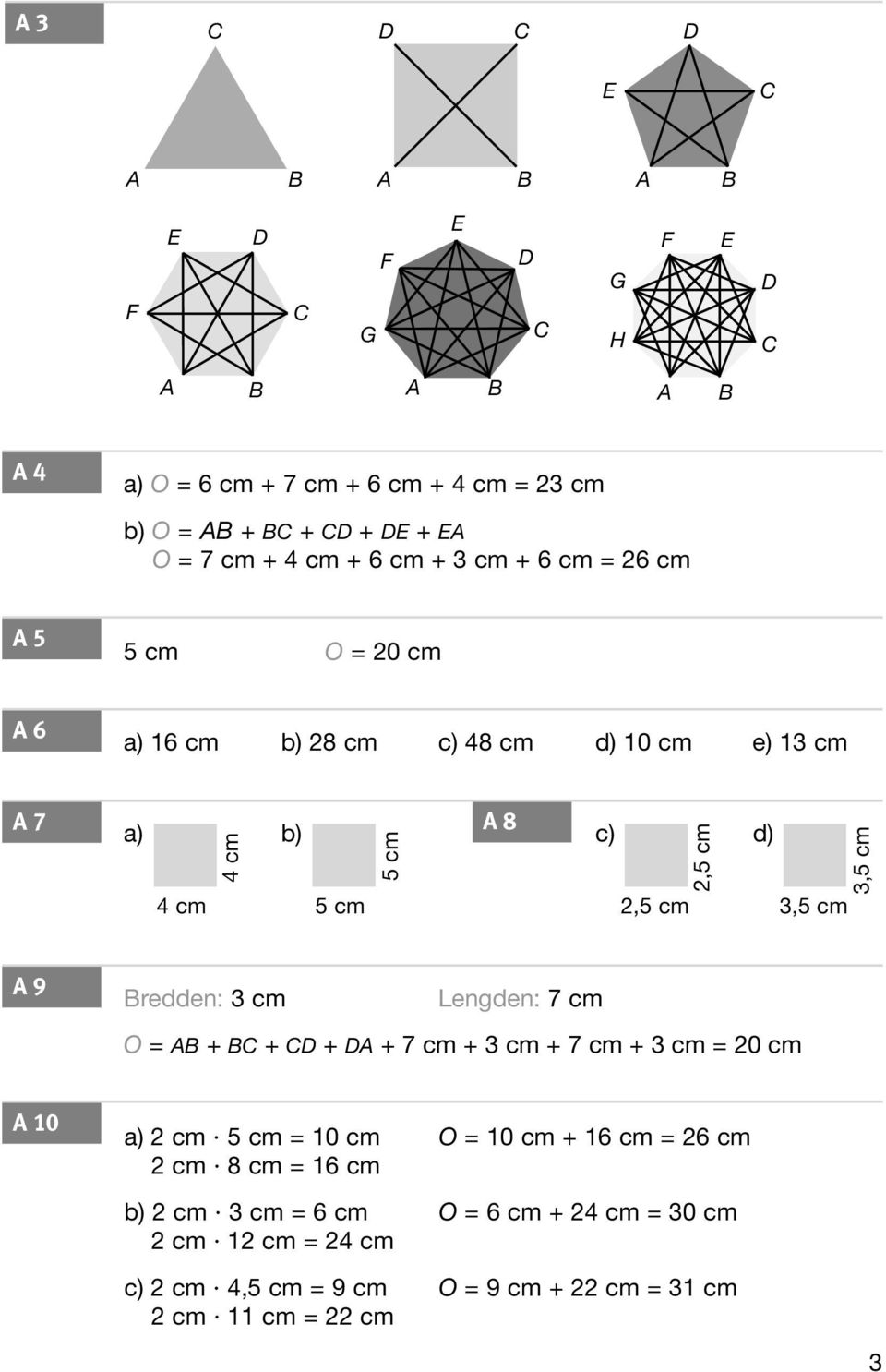 redden: Lengden: 7 cm O = + + + + 7 cm + + 7 cm + = 0 cm 10 a) cm 5 cm = 10 cm O = 10 cm + 16 cm = 6 cm cm 8 cm =