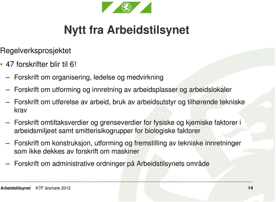 utførelse av arbeid, bruk av arbeidsutstyr og tilhørende tekniske krav Forskrift omtiltaksverdier og grenseverdier for fysiske og kjemiske