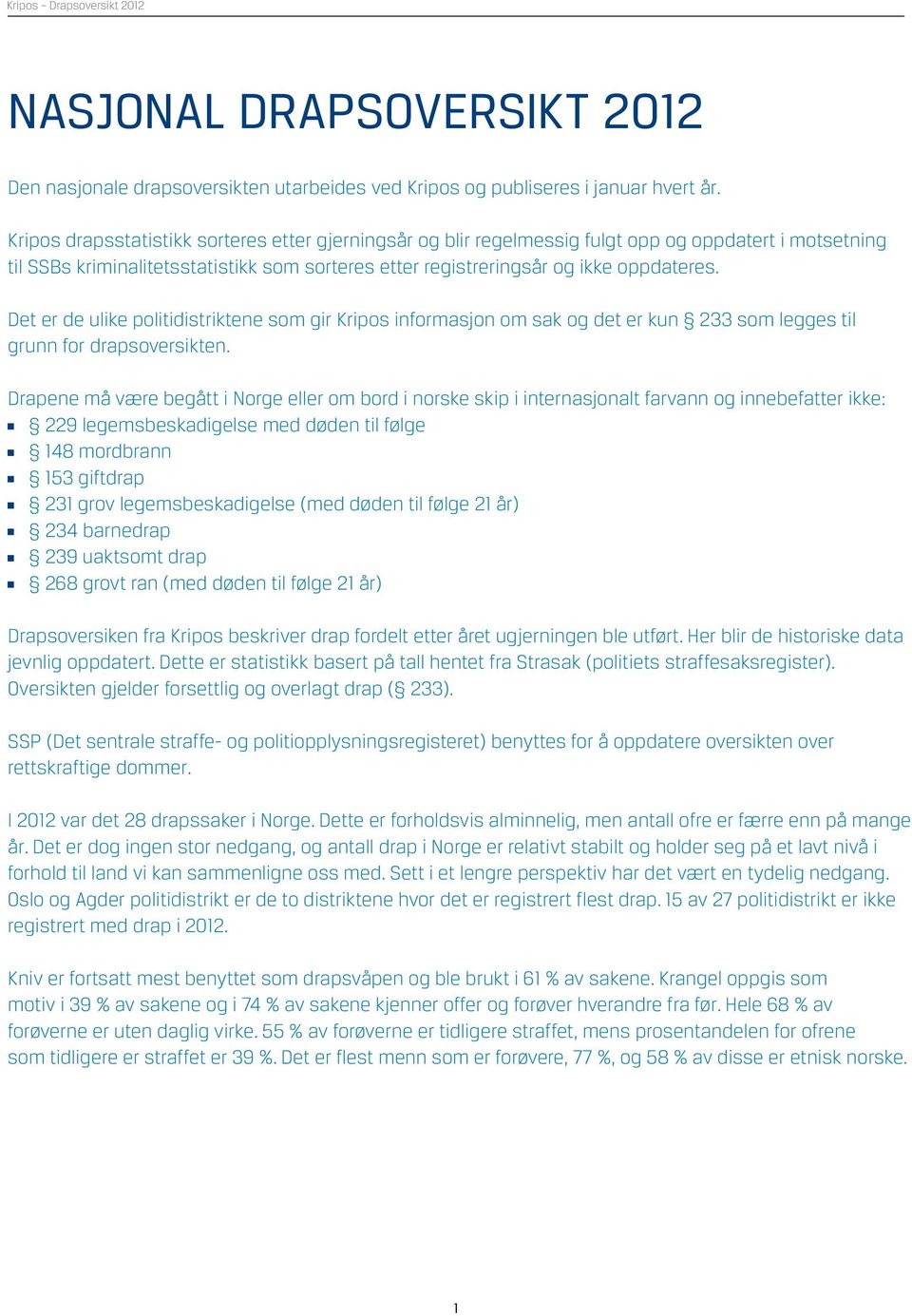 Det er de ulike politidistriktene som gir Kripos informasjon om sak og det er kun 233 som legges til grunn for drapsoversikten.