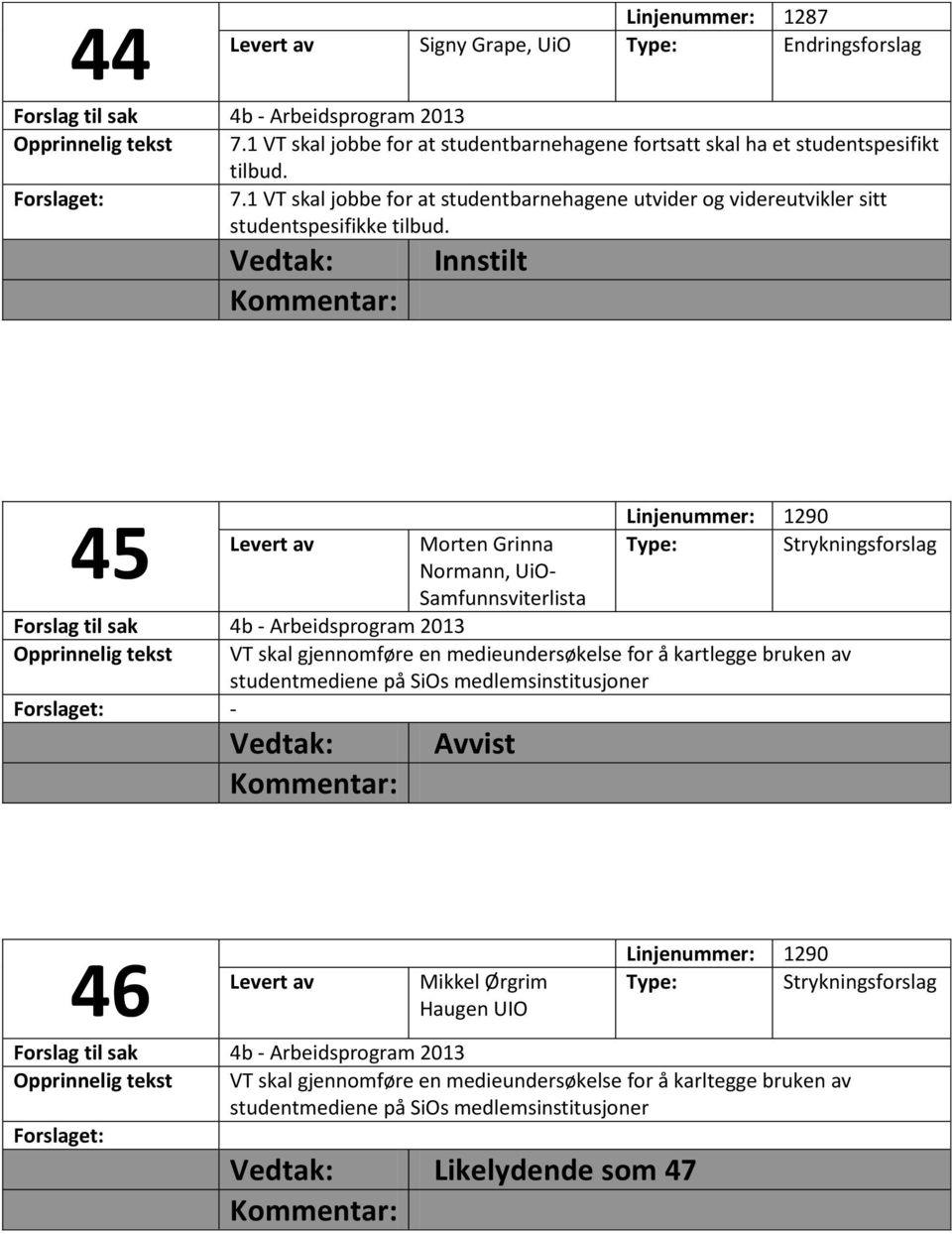 studentmediene på SiOs medlemsinstitusjoner 46 Mikkel Ørgrim Haugen UIO Linjenummer: 1290 Strykningsforslag VT skal gjennomføre en medieundersøkelse for å