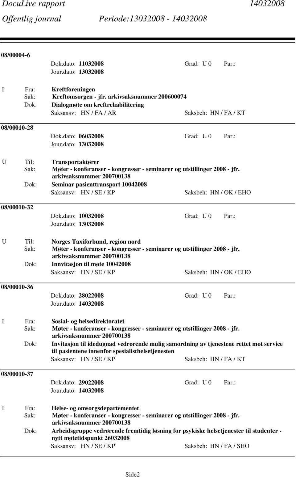 : U Til: Transportaktører Møter - konferanser - kongresser - seminarer og utstillinger 2008 - jfr.