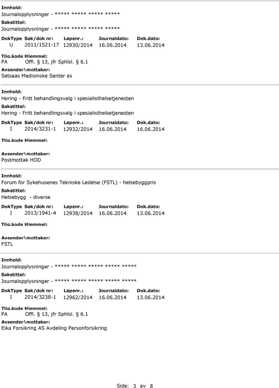 Postmottak HOD nnhold: Forum for Sykehusenes Tekniske Ledelse (FSTL) - helsebyggpris Helsebygg - diverse 2013/1941-4 12938/2014 FSTL nnhold: