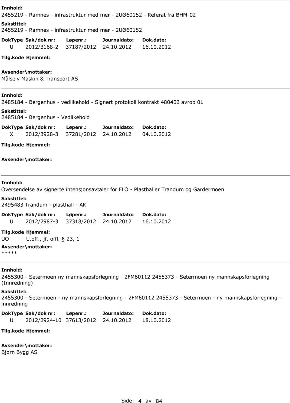 2012 Oversendelse av signerte intensjonsavtaler for FLO - Plasthaller Trandum og Gardermoen 2495483 Trandum - plasthall - AK 2012/2987-3 37318/2012 16.10.2012 O.off., jf. offl.