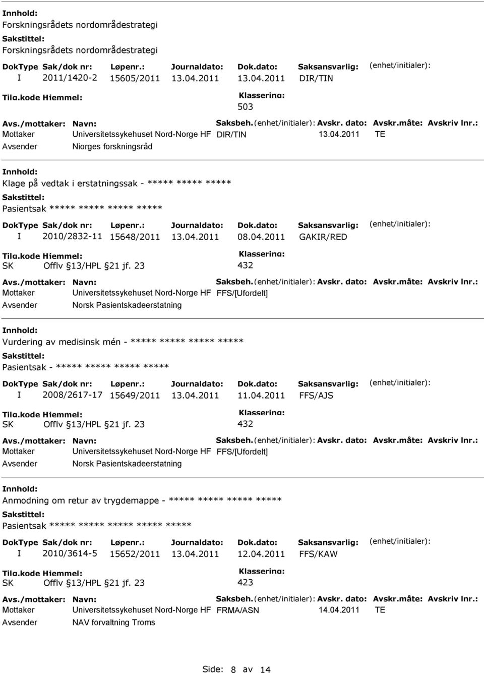 2011 GAKR/RED Offlv 13/HL 21 jf. 23 432 Avs./mottaker: Navn: Saksbeh. Avskr. dato: Avskr.måte: Avskriv lnr.