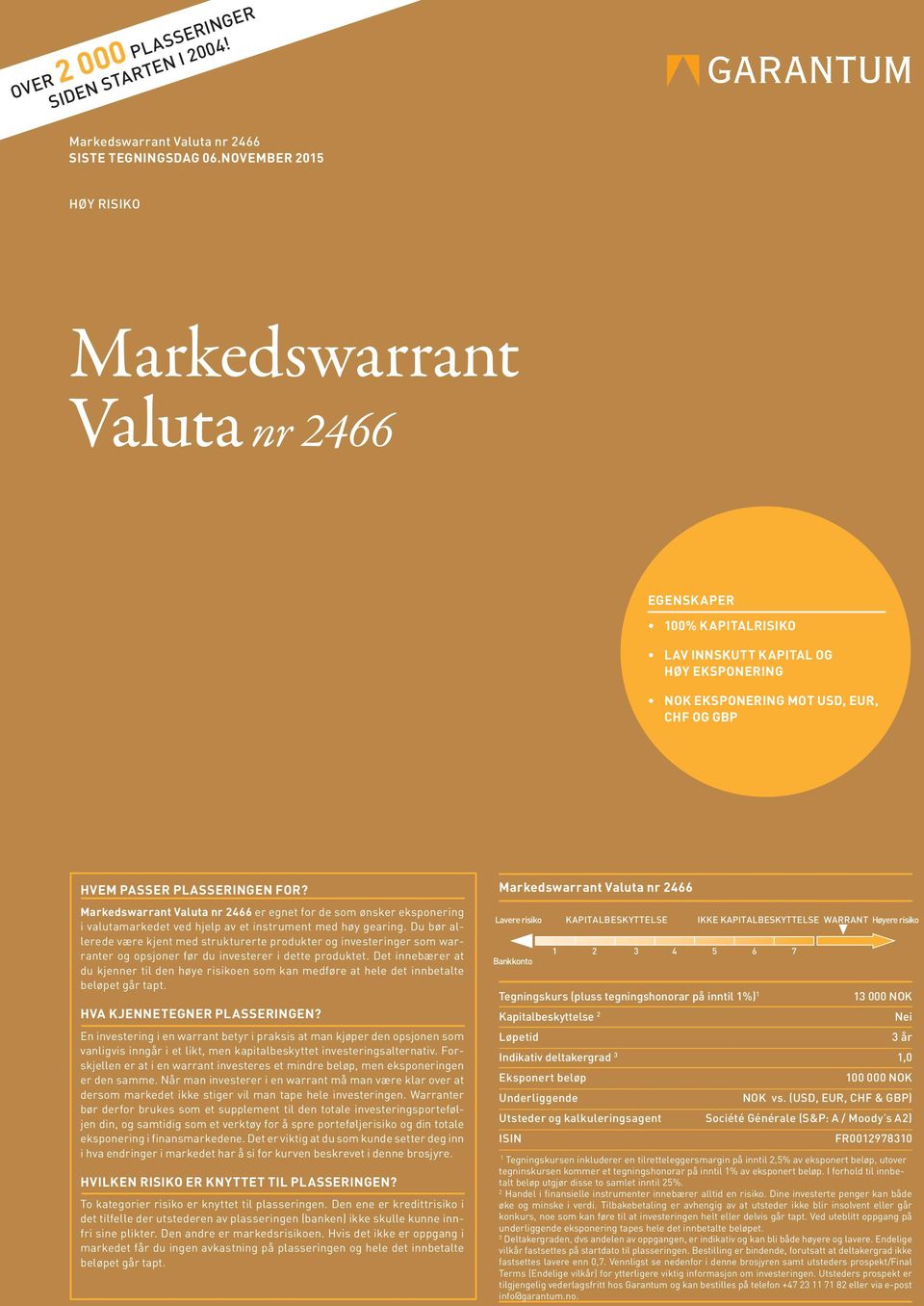 Markedswarrant Valuta nr 2466 er egnet for de som ønsker eksponering i valutamarkedet ved hjelp av et instrument med høy gearing.
