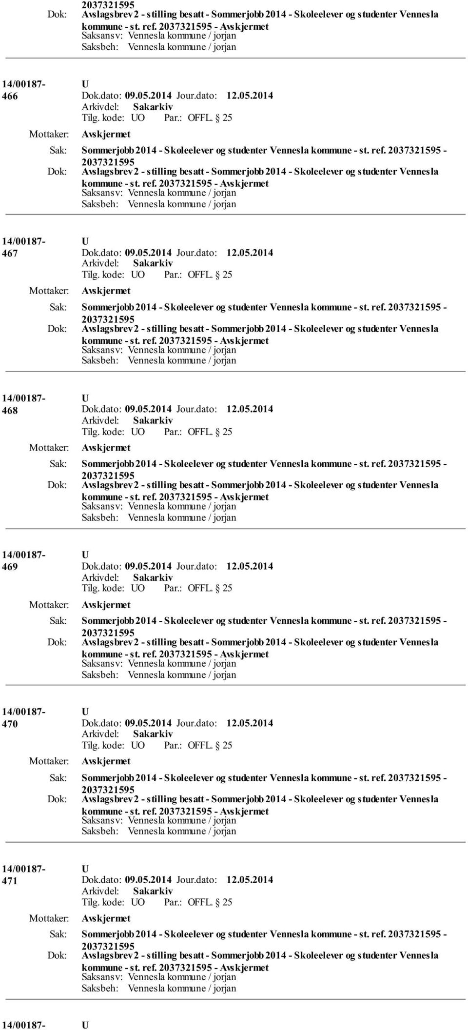 ref. - kommune - st. ref. - 470 Sommerjobb 2014 - Skoleelever og studenter Vennesla kommune - st. ref. - kommune - st. ref. - 471 Sommerjobb 2014 - Skoleelever og studenter Vennesla kommune - st.