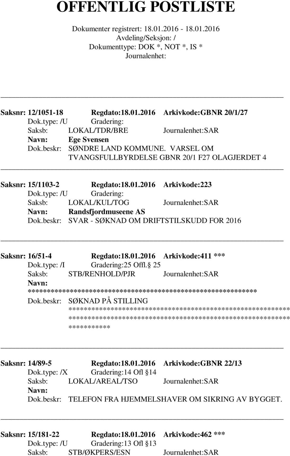 beskr: SVAR - SØKNAD OM DRIFTSTILSKUDD FOR 2016 Saksnr: 16/51-4 Regdato:18.01.2016 Arkivkode:411 *** 25 Offl. 25 Saksb: STB/RENHOLD/PJR SAR ** Dok.