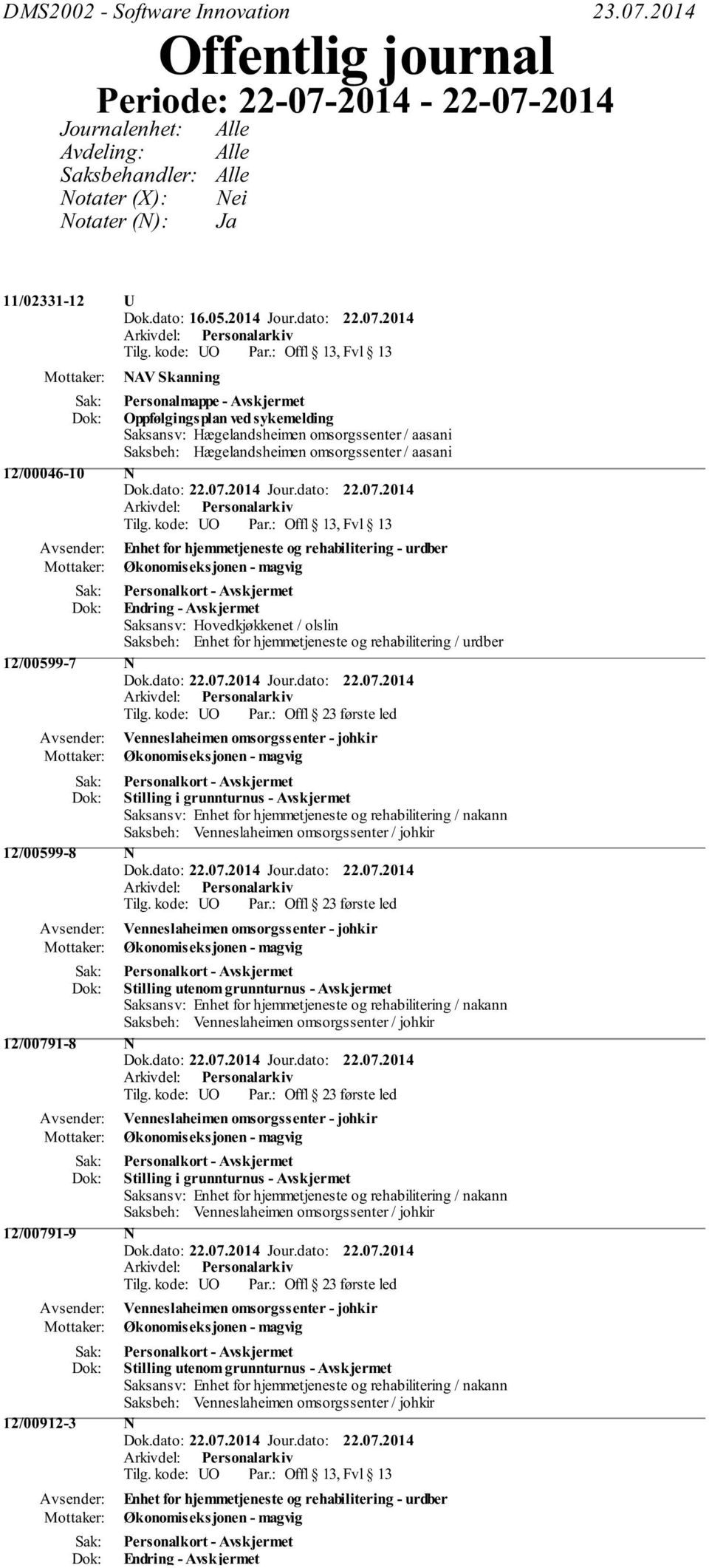 07.2014 NAV Skanning Personalmappe - Avskjermet Oppfølgingsplan ved sykemelding 12/00046-10 N Enhet for hjemmetjeneste og rehabilitering - urdber Saksansv: