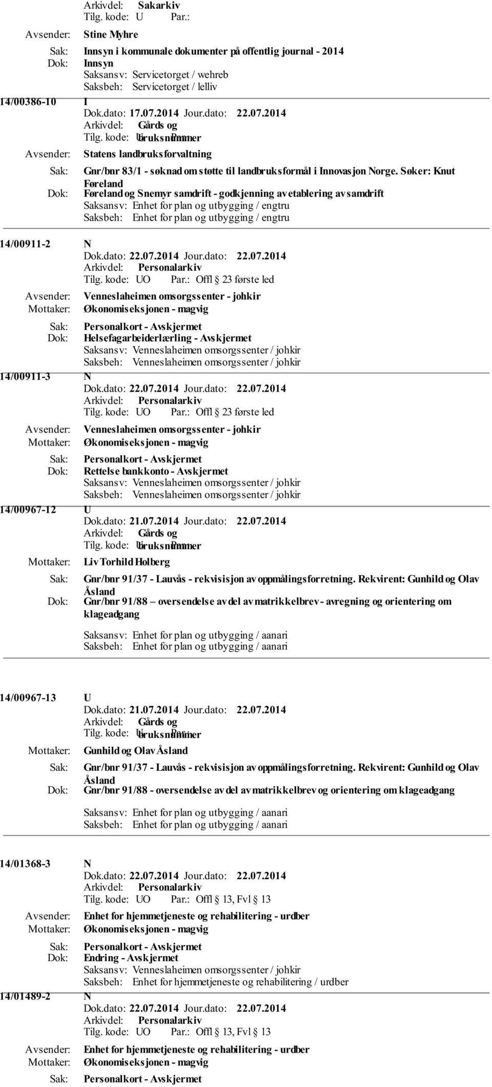 Søker: Knut Føreland Føreland og Snemyr samdrift - godkjenning av etablering av samdrift Saksansv: Enhet for plan og utbygging / engtru Saksbeh: Enhet for plan og utbygging / engtru 14/00911-2 N