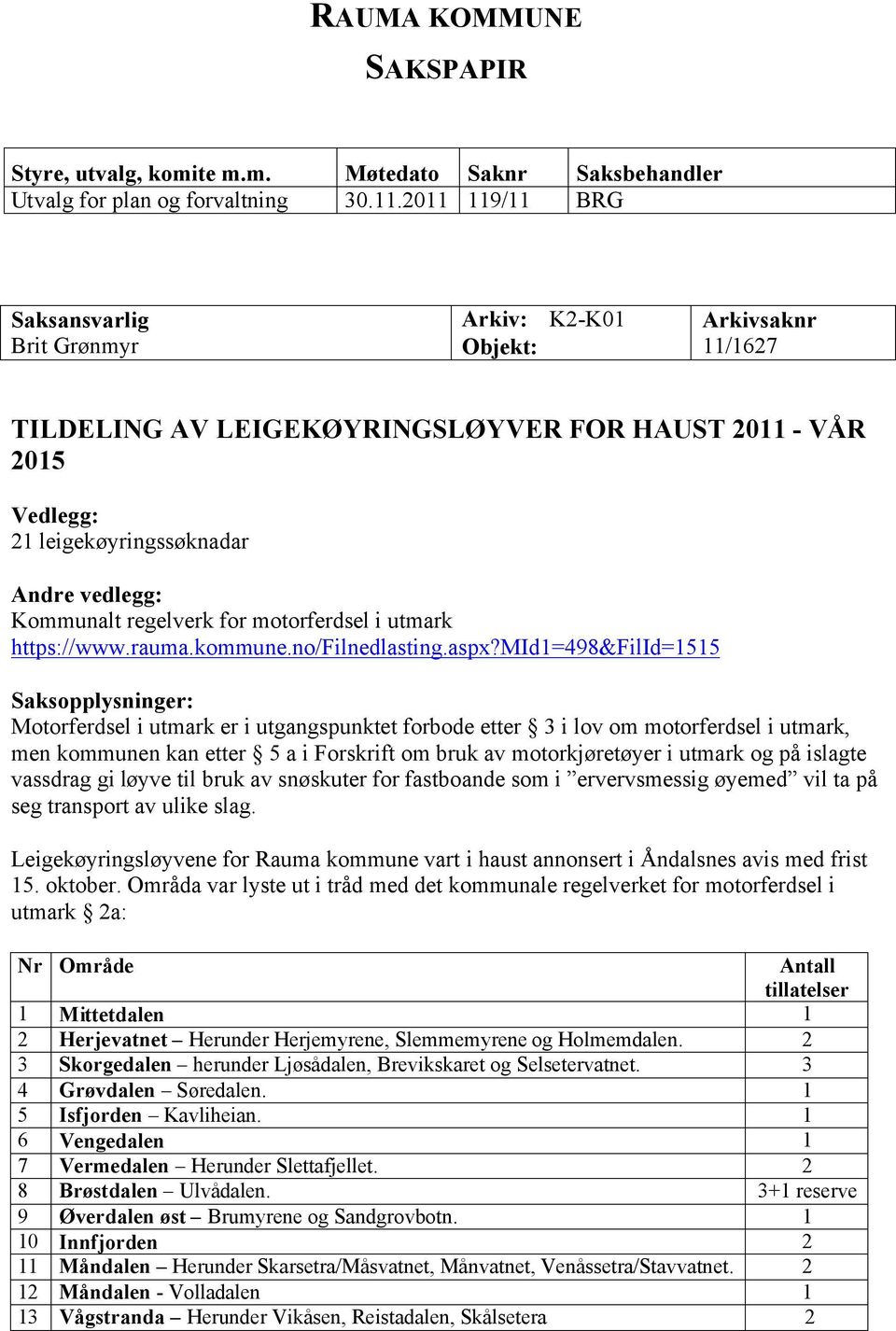 Kommunalt regelverk for motorferdsel i utmark https://www.rauma.kommune.no/filnedlasting.aspx?