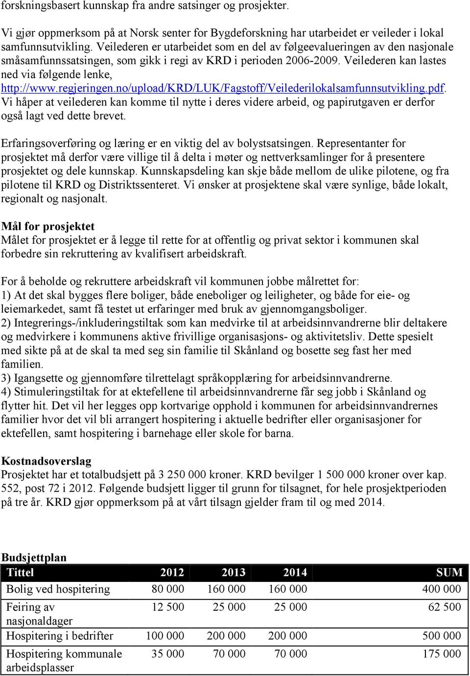 regjeringen.no/upload/krd/luk/fagstoff/veilederilokalsamfunnsutvikling.pdf. Vi håper at veilederen kan komme til nytte i deres videre arbeid, og papirutgaven er derfor også lagt ved dette brevet.