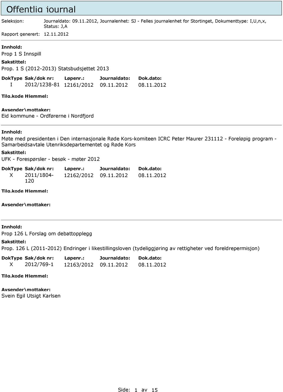 Maurer 231112 - Foreløpig program - Samarbeidsavtale Utenriksdepartementet og Røde Kors UFK - Forespørsler - besøk - møter 2012 X 2011/1804-120 12162/2012 nnhold: Prop