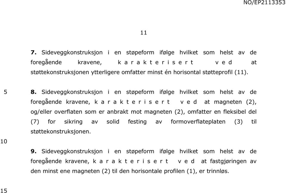 Sideveggkonstruksjon i en støpeform ifølge hvilket som helst av de foregående kravene, k a r a k t e r i s e r t v e d at magneten (2), og/eller overflaten som er anbrakt mot